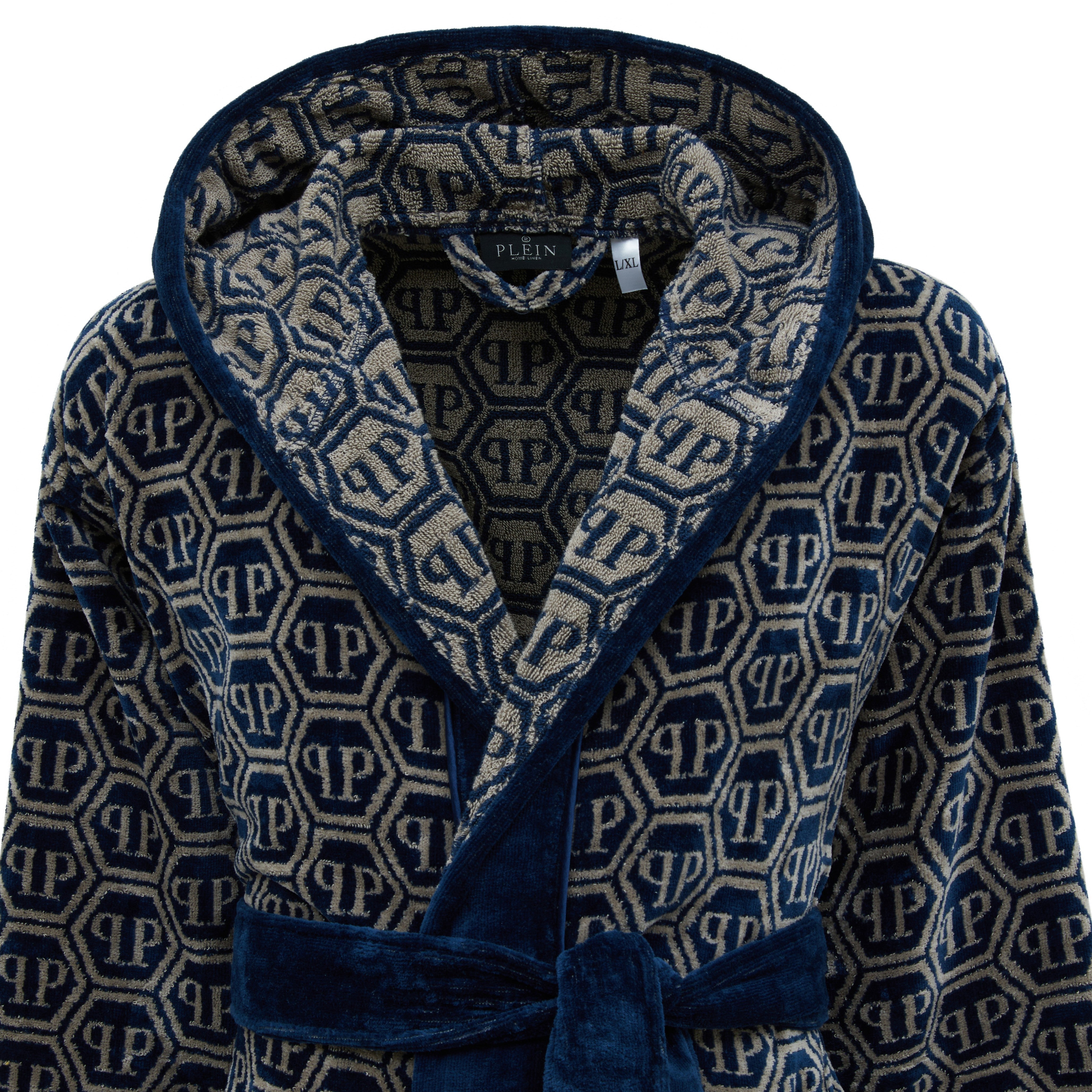 Philipp Plein Accappatoio con Cappuccio Pattern Moderno in Spugna