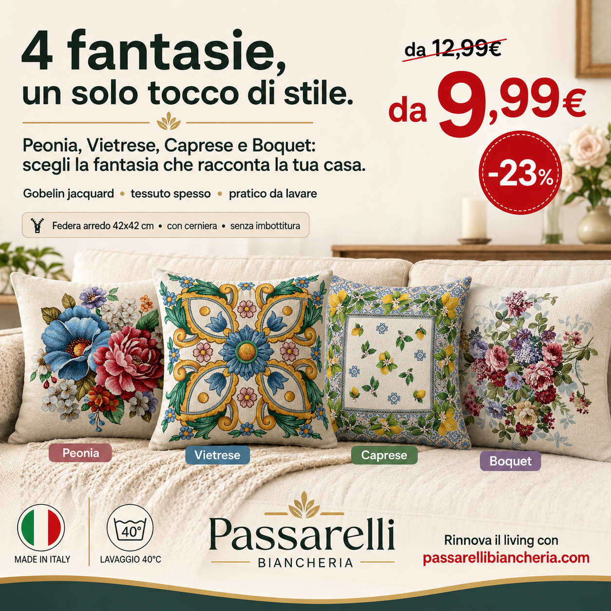 Federa Cuscino Arredo in Gobelin Piazzato
