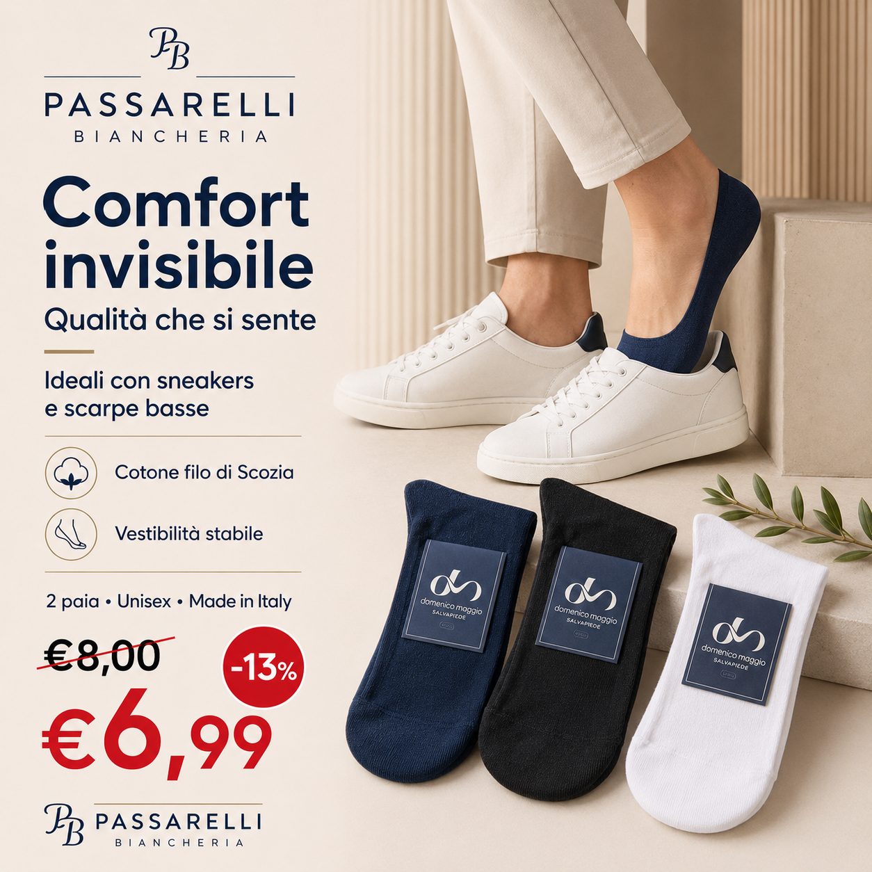 Domenico Maggio Salvapiede Confezione da 2 Paia Unisex in Cotone DM049