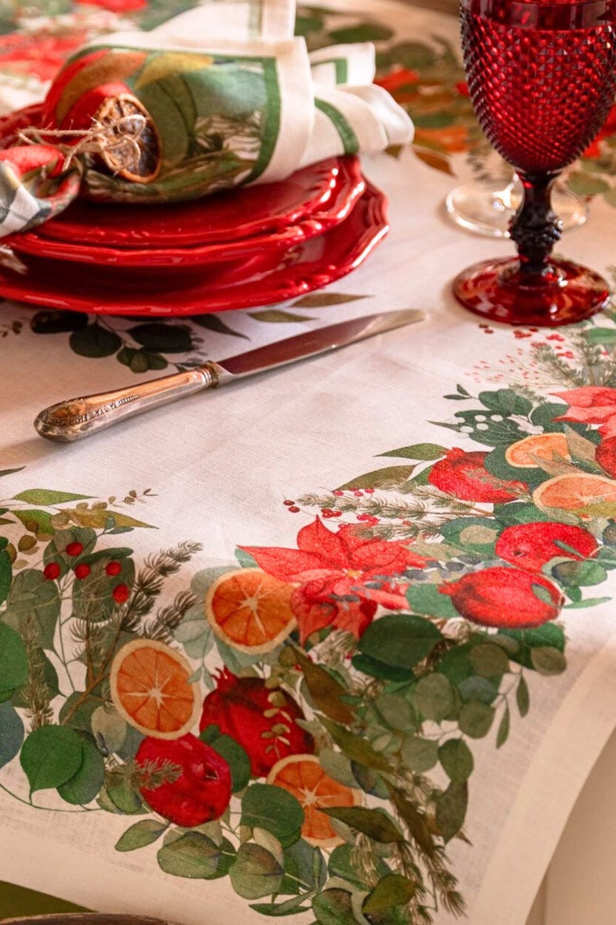 Tessitura Toscana Telerie Centrotavola Natalizio Garland Glee