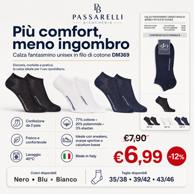 Domenico Maggio 2 Paia di Calza Fantasmino Unisex in filo di Cotone DM369