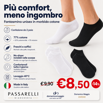 Domenico Maggio 2 Paia Fantasmino Unisex in filo di Cotone DM048