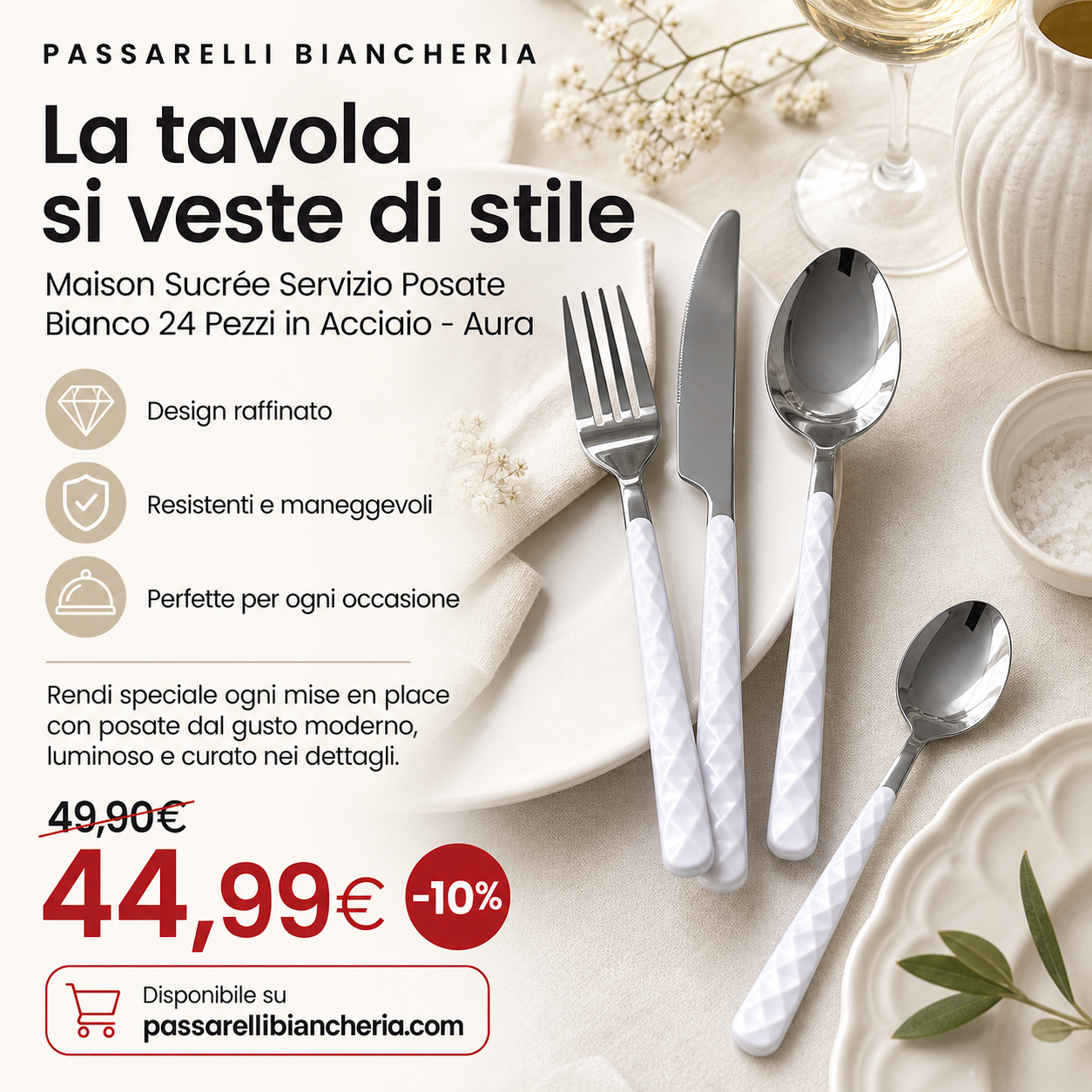 Maison Sucrée Servizio Posate Bianco 24 Pezzi in Acciaio - Aura