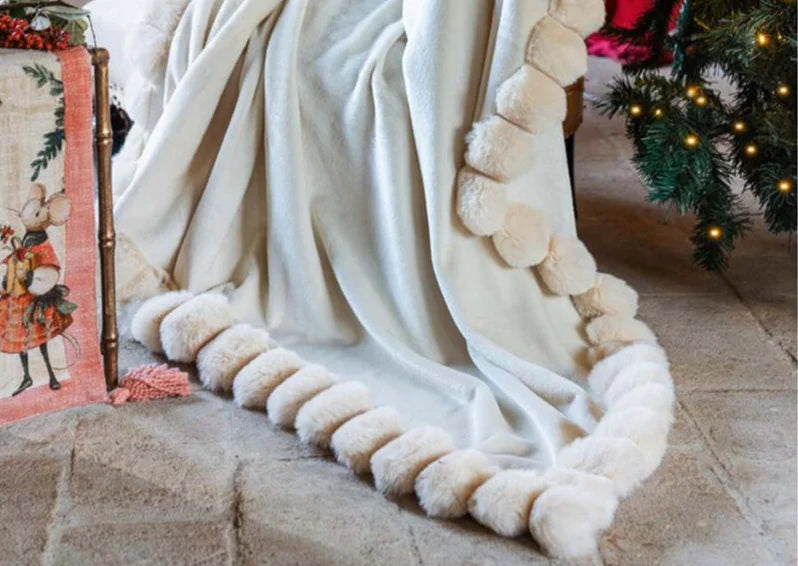 Blanc Mariclò Plaid con Pom Poms 140×170cm A38551 2510S36