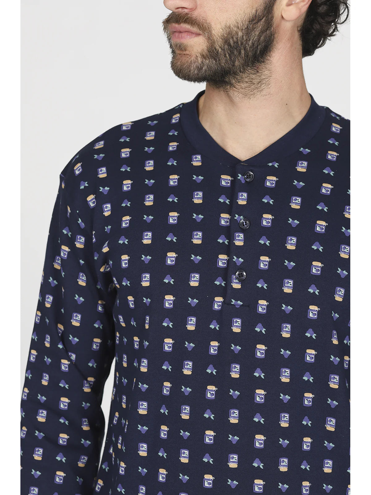 Alpina Uomo Pigiama Invernale Serafino in interlock di puro cotone AAL439 2510S70