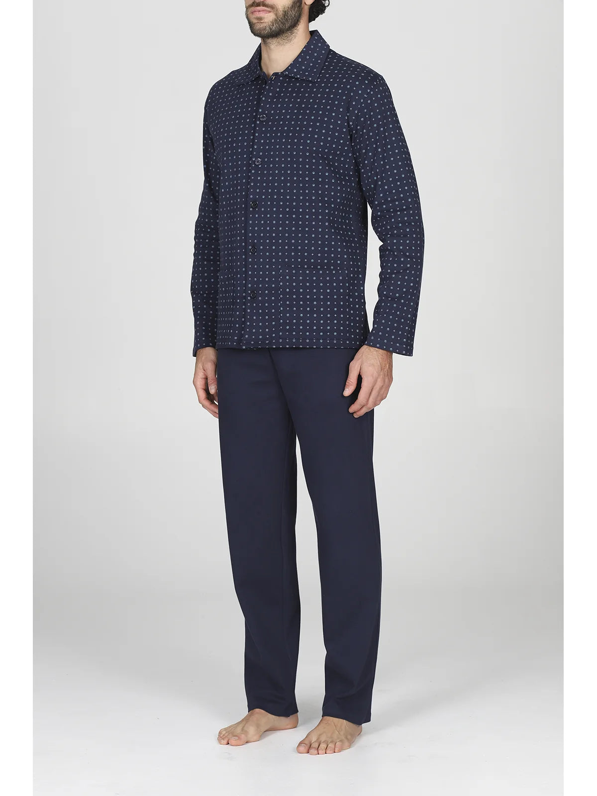 Alpina Uomo Pigiama Invernale Cardigan in interlock di puro cotone AAL913