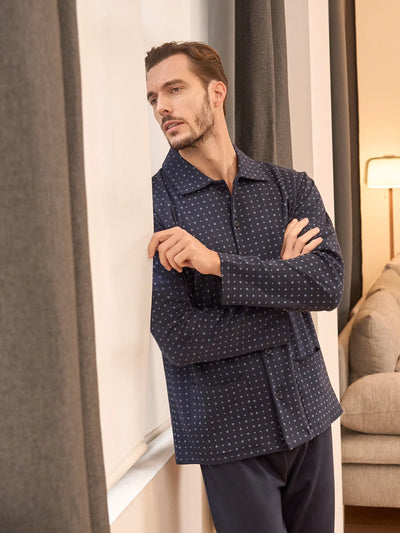 Alpina Uomo Pigiama Invernale Cardigan in interlock di puro cotone AAL913