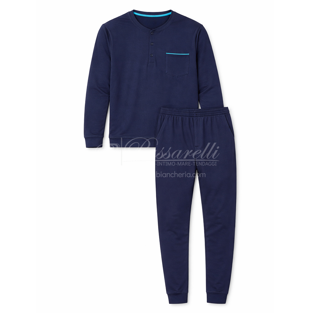 Alpina Pigiama Cotone Leggero da Uomo Tinta Unita Blu AAL521 2604S54