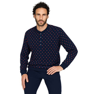 Alpina Uomo Pigiama Invernale Serafino in interlock di puro cotone AAL439 2510S70
