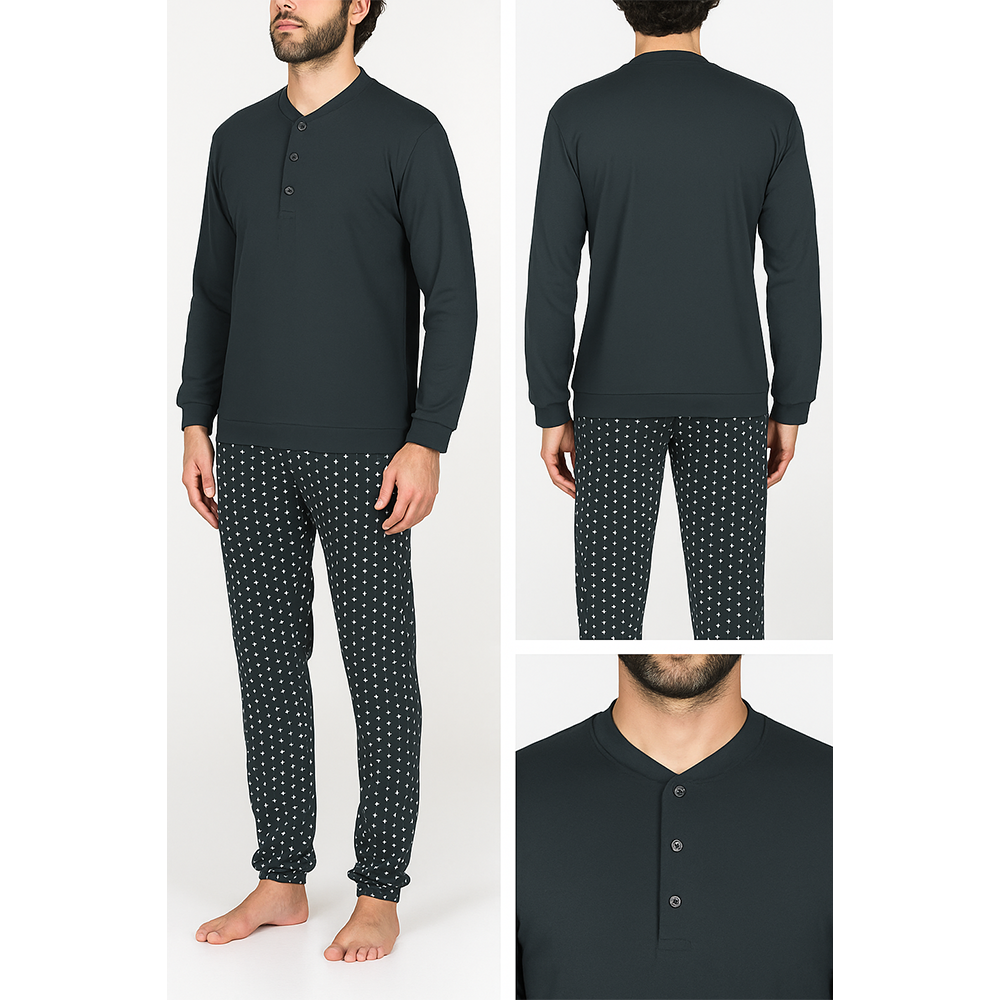 Alpina Pigiama Invernale Serafino in interlock di puro cotone AAL449 2510S68