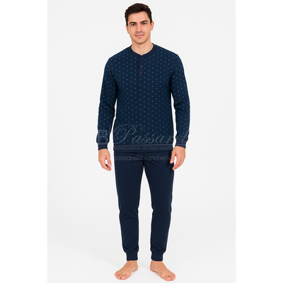 Alpina Uomo Pigiama Invernale Serafino in interlock di puro cotone AAL459 2510S55