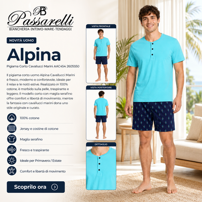 Alpina Uomo Fresco Pigiama Corto Cavallucci Marini AAC454 2605S50