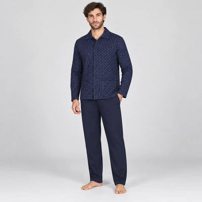 Alpina Uomo Pigiama Invernale Cardigan in interlock di puro cotone AAL913
