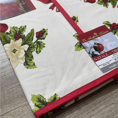 Antiche Telerie Tovaglia da Tavola Natalizia in Cotone 140x180cm. Fiocco Panna S30 - Passarelli Biancheria