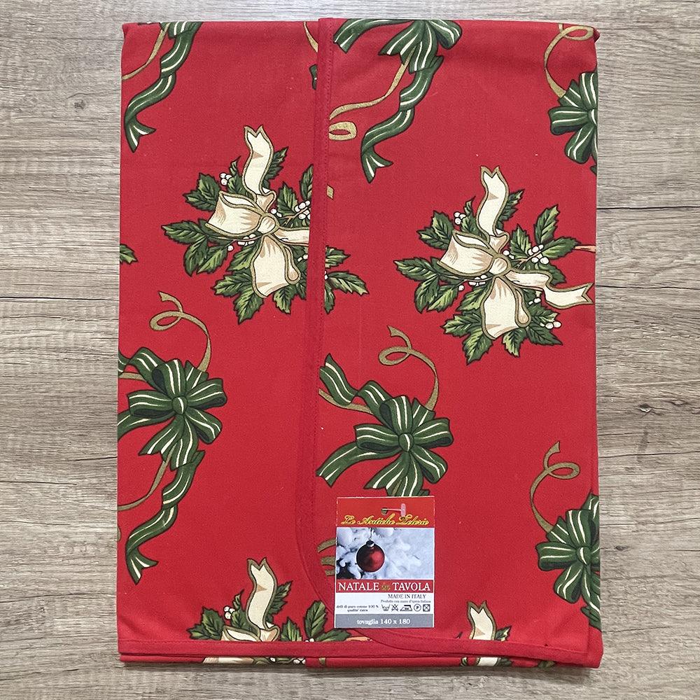 Antiche Telerie Tovaglia da Tavola Natalizia in Cotone 140x180cm. Fiocco Rosso S30 - Passarelli Biancheria