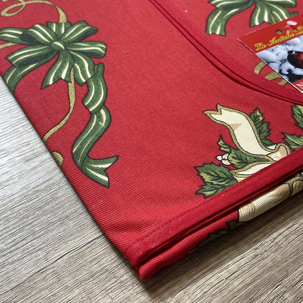 Antiche Telerie Tovaglia da Tavola Natalizia in Cotone 140x180cm. Fiocco Rosso S30 - Passarelli Biancheria