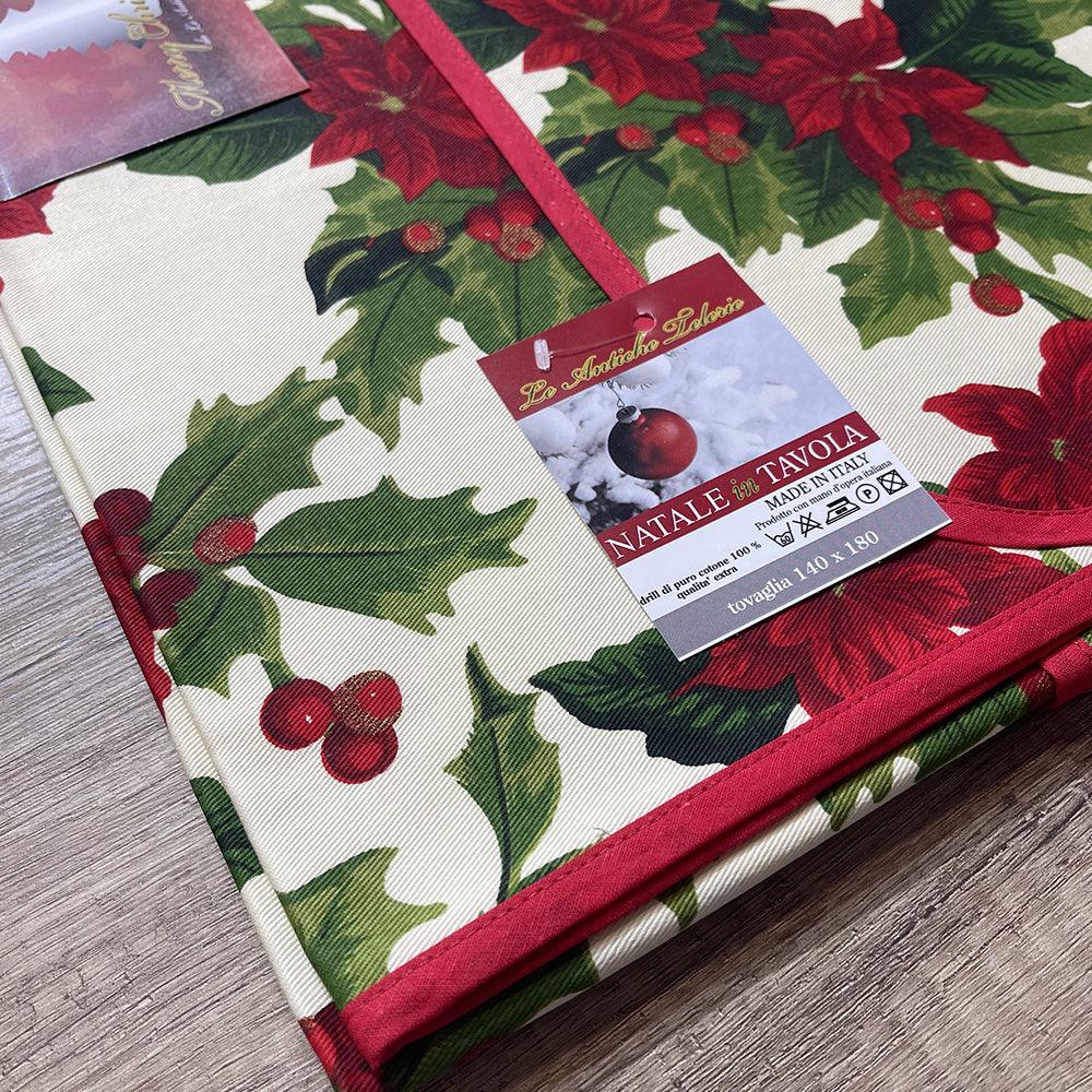 Antiche Telerie Tovaglia da Tavola Natalizia in Cotone 140x180cm. Stella S30 - Passarelli Biancheria