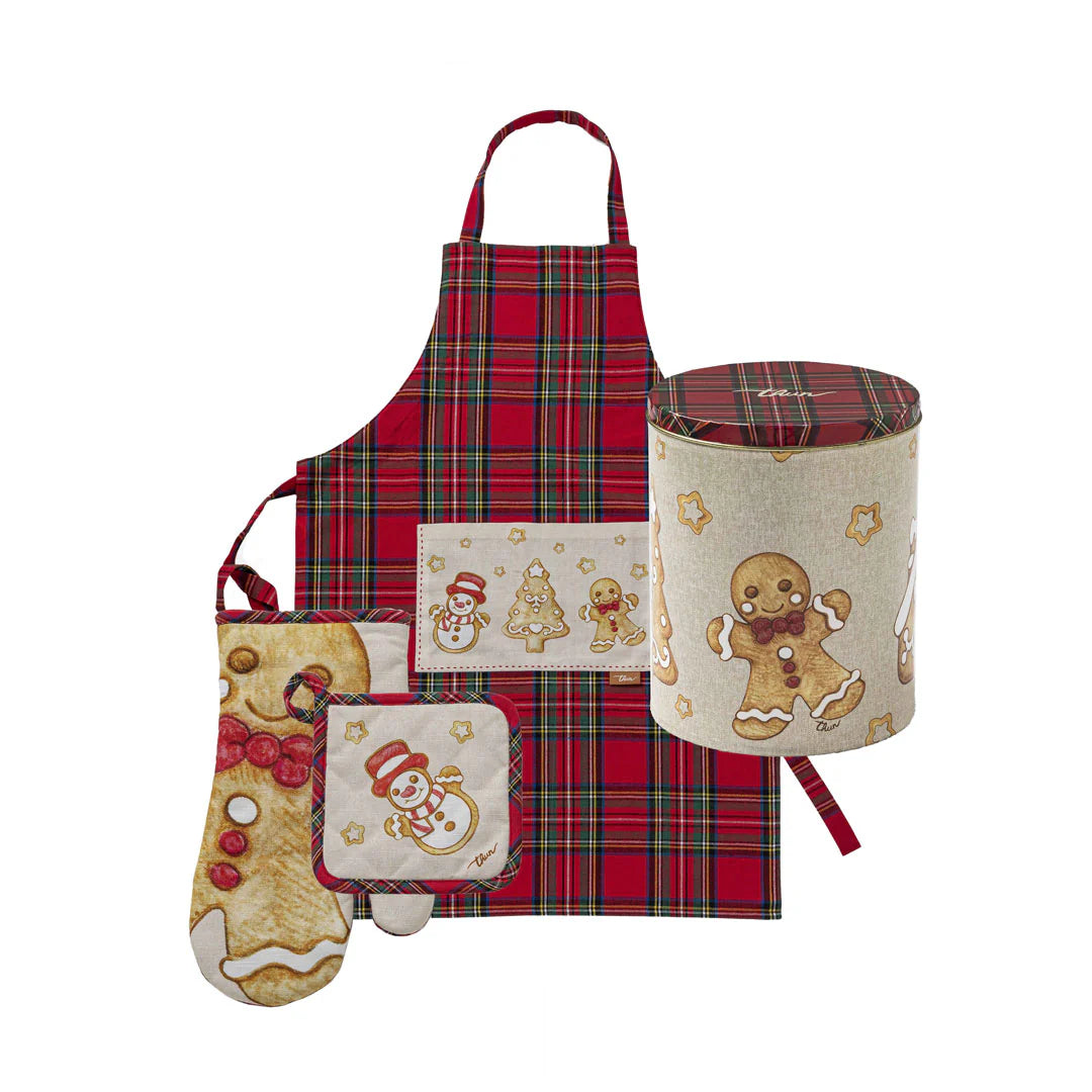THUN® Set Presina + Guantone + Grembiule Thunland Gingerbread Red 2411S35