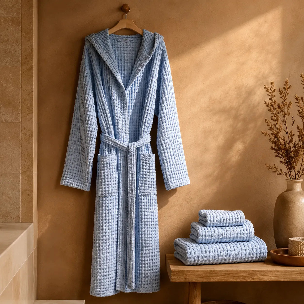 Biancoperla Accappatoio con Cappuccio a Nido d'Ape 100% Cotone Milo