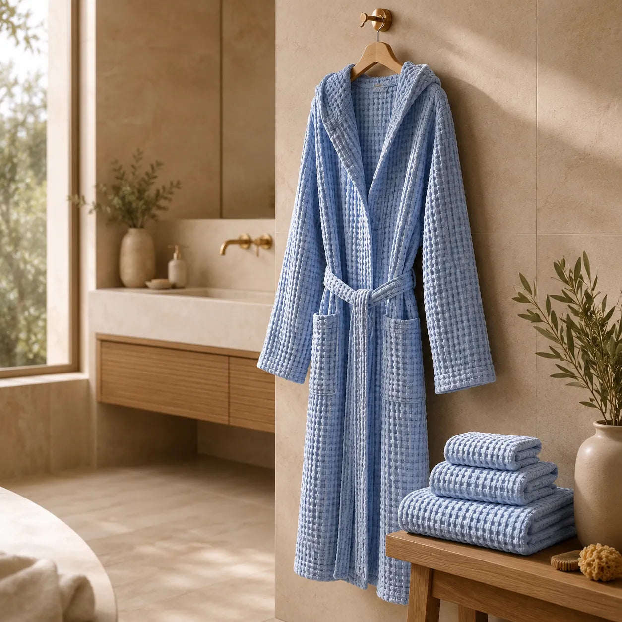 Biancoperla Accappatoio con Cappuccio a Nido d'Ape 100% Cotone Milo