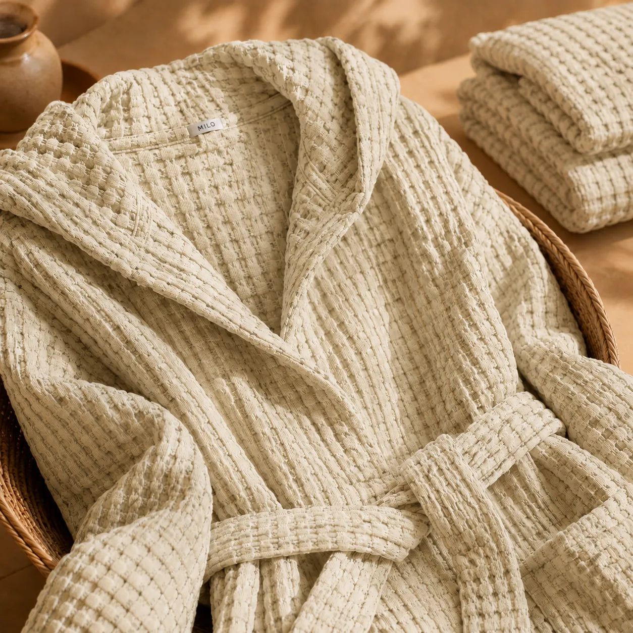 Biancoperla Accappatoio con Cappuccio a Nido d'Ape 100% Cotone Milo