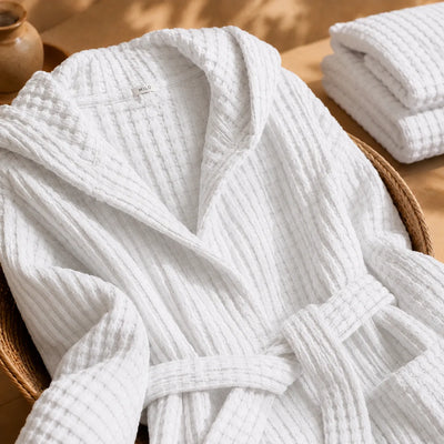 Biancoperla Accappatoio con Cappuccio a Nido d'Ape 100% Cotone Milo