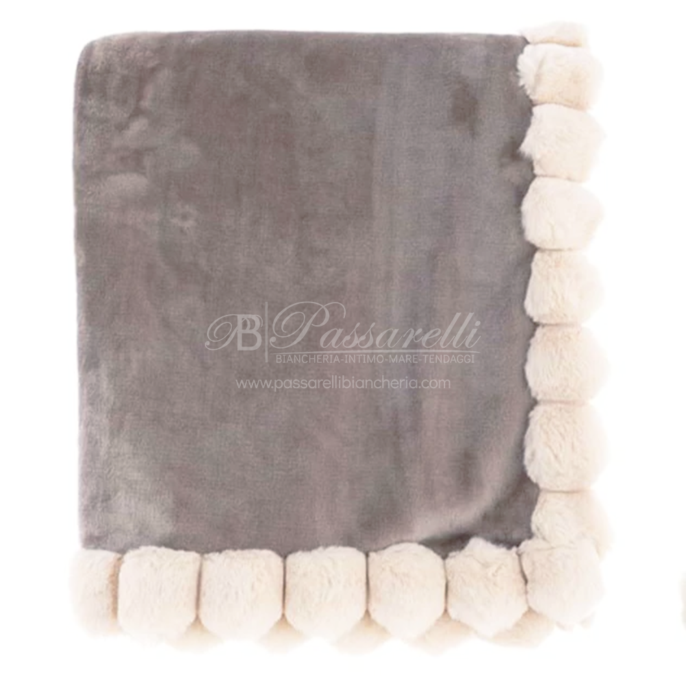 Blanc Mariclò Plaid con Pom Poms 140×170cm A38551 2510S36