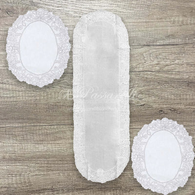Blanc Mariclò Set Runner + Centri in Lino Ricamate Dentelle