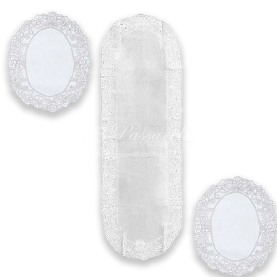 Blanc Mariclò Set Runner + Centri in Lino Ricamate Dentelle