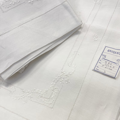 Broderie Parure Lenzuola Matrimoniale in Puro Lino Bellora Ricamato Bianco S400