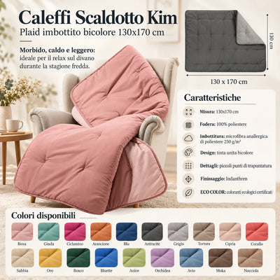 Caleffi Plaid Scaldotto Kim Tinta Unita bicolore 130x170cm