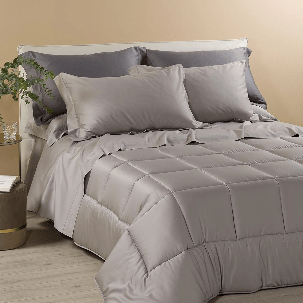 Caleffi Trapunta Matrimoniale Tinta Unita in Raso di Cotone Argento S180