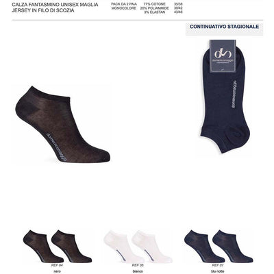 Domenico Maggio 2 Paia di Calza Fantasmino Unisex in filo di Cotone DM369 S70 - Passarelli Biancheria