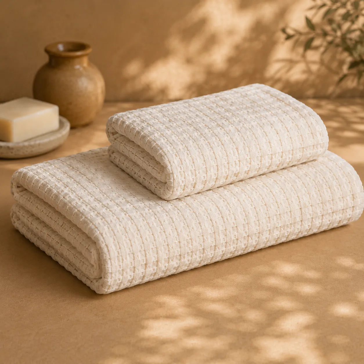Biancoperla Set Asciugamani 1+1 a Nido d'Ape 100% Cotone Milo