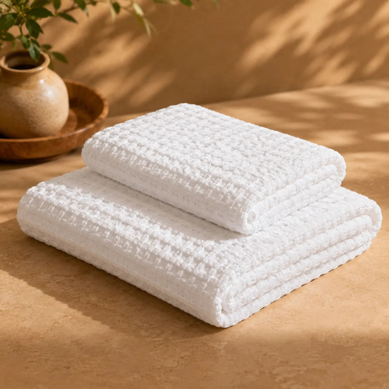 Biancoperla Set Asciugamani 1+1 a Nido d'Ape 100% Cotone Milo