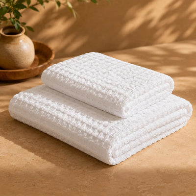 Biancoperla Set Asciugamani 1+1 a Nido d'Ape 100% Cotone Milo