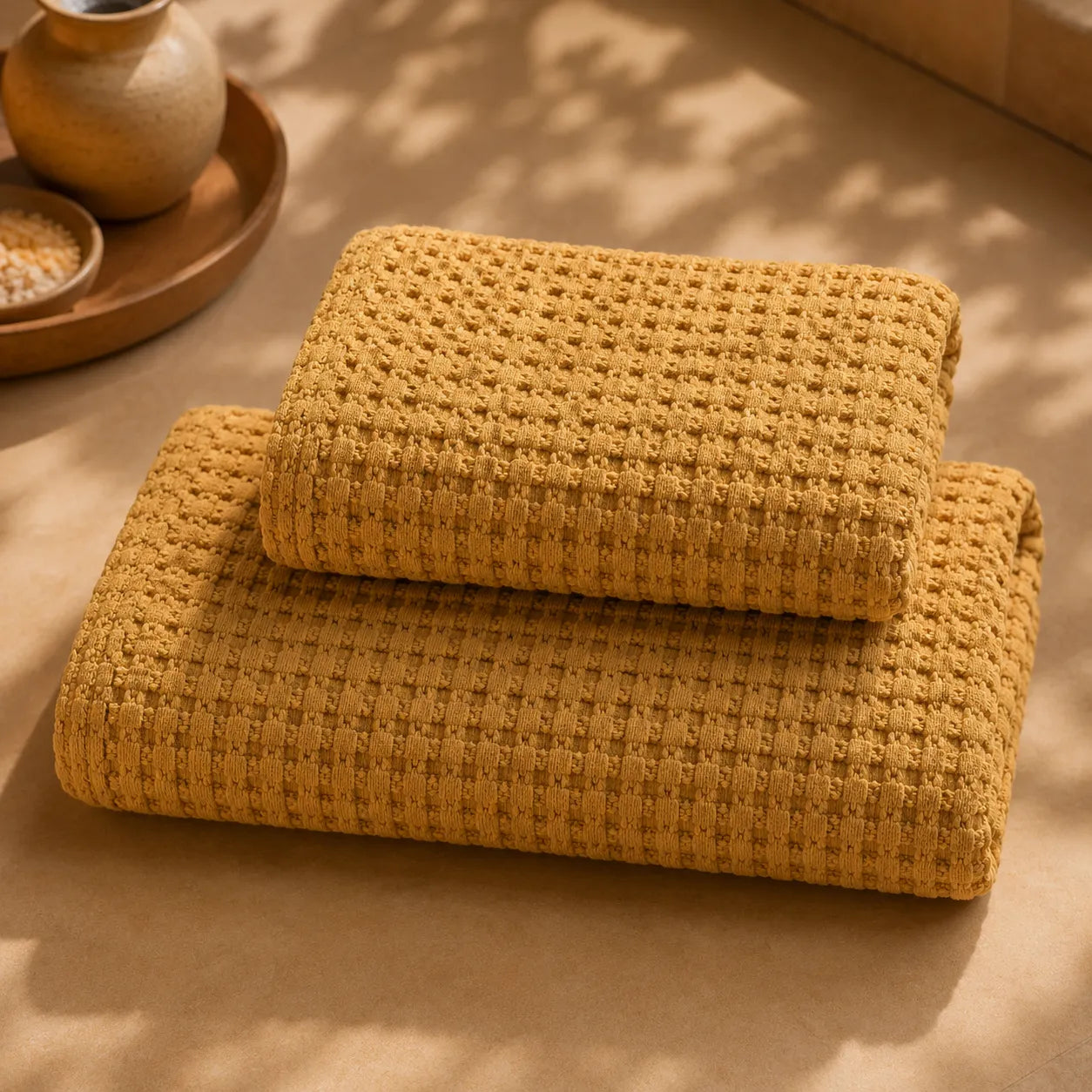 Biancoperla Set Asciugamani 1+1 a Nido d'Ape 100% Cotone Milo