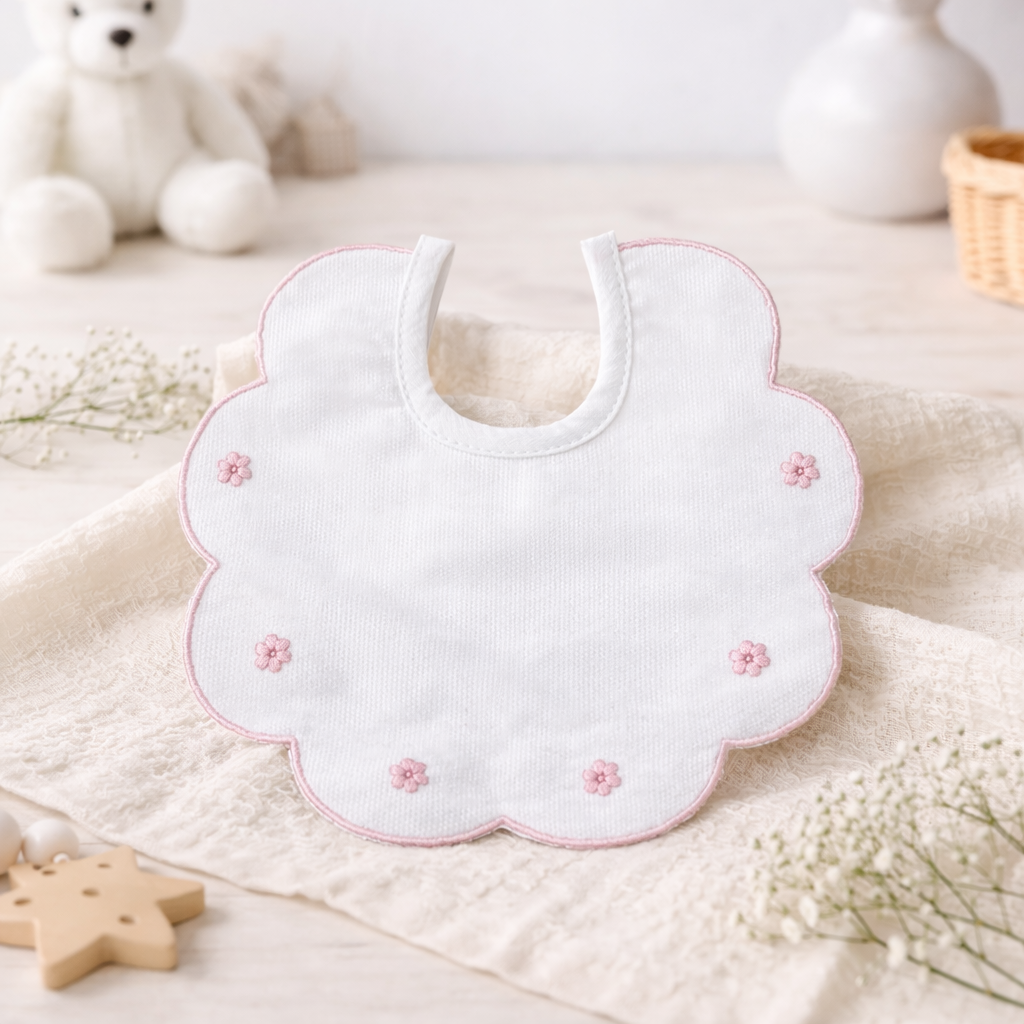 Bavaglino Neonato 193 Fiori Cotone Ricamato - Maestri Cotonieri Home