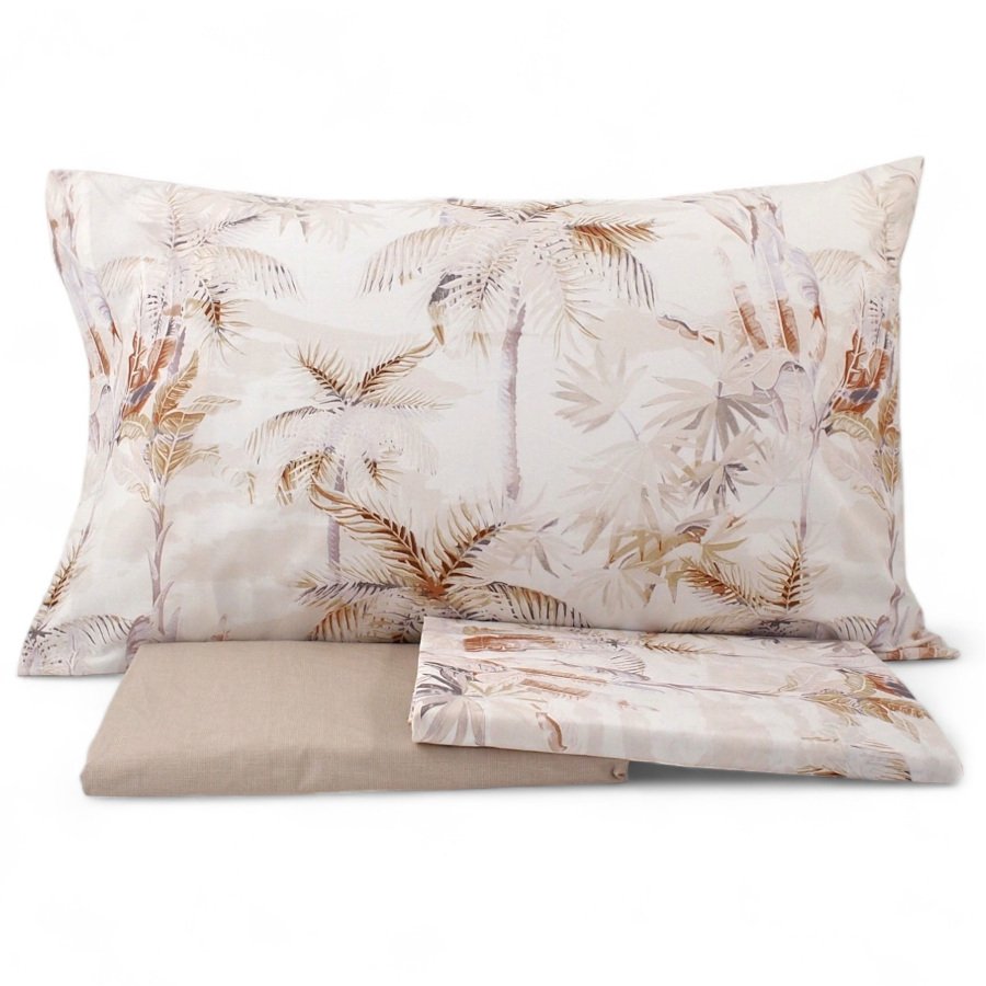 Zucchi Completo Lenzuola Matrimoniale in Percalle Palm Tree S82