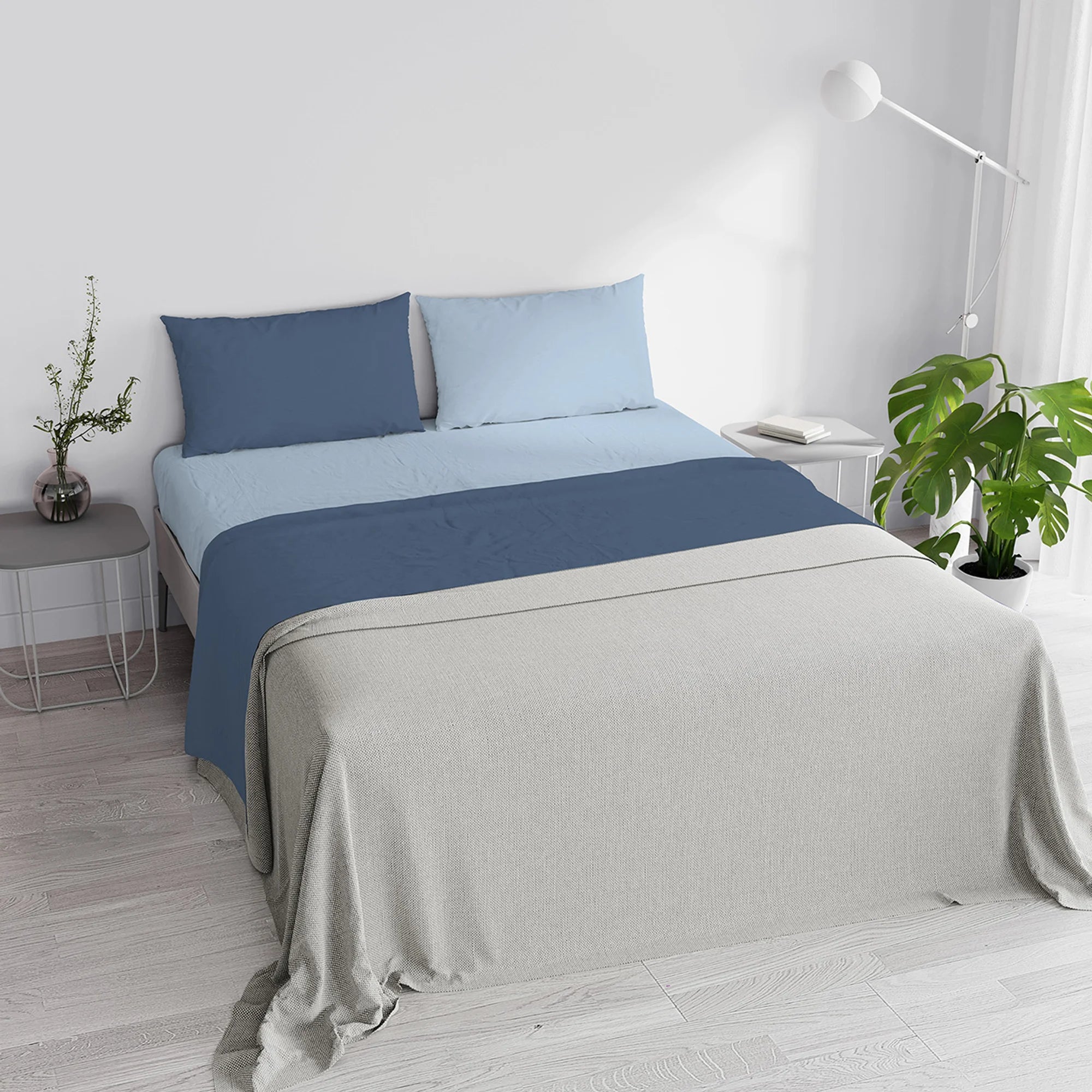 Completo Lenzuola in Puro Cotone Tinta Unita Colors Double - Varie Dimensioni