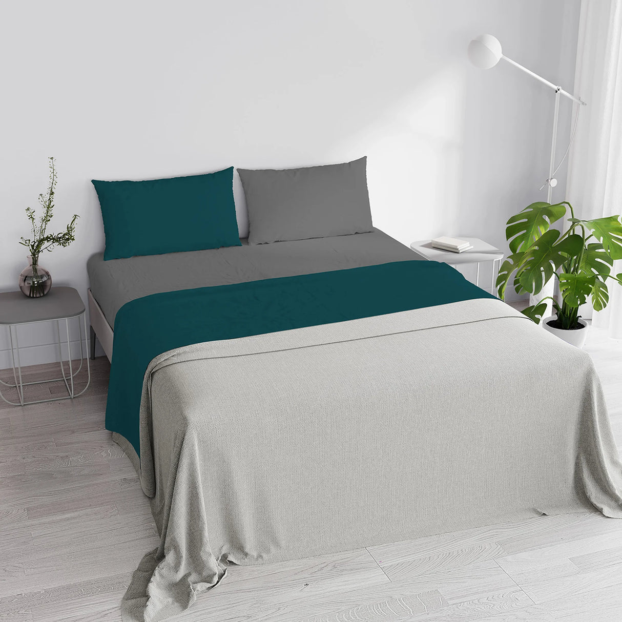 Completo Lenzuola in Puro Cotone Tinta Unita Colors Double - Varie Dimensioni