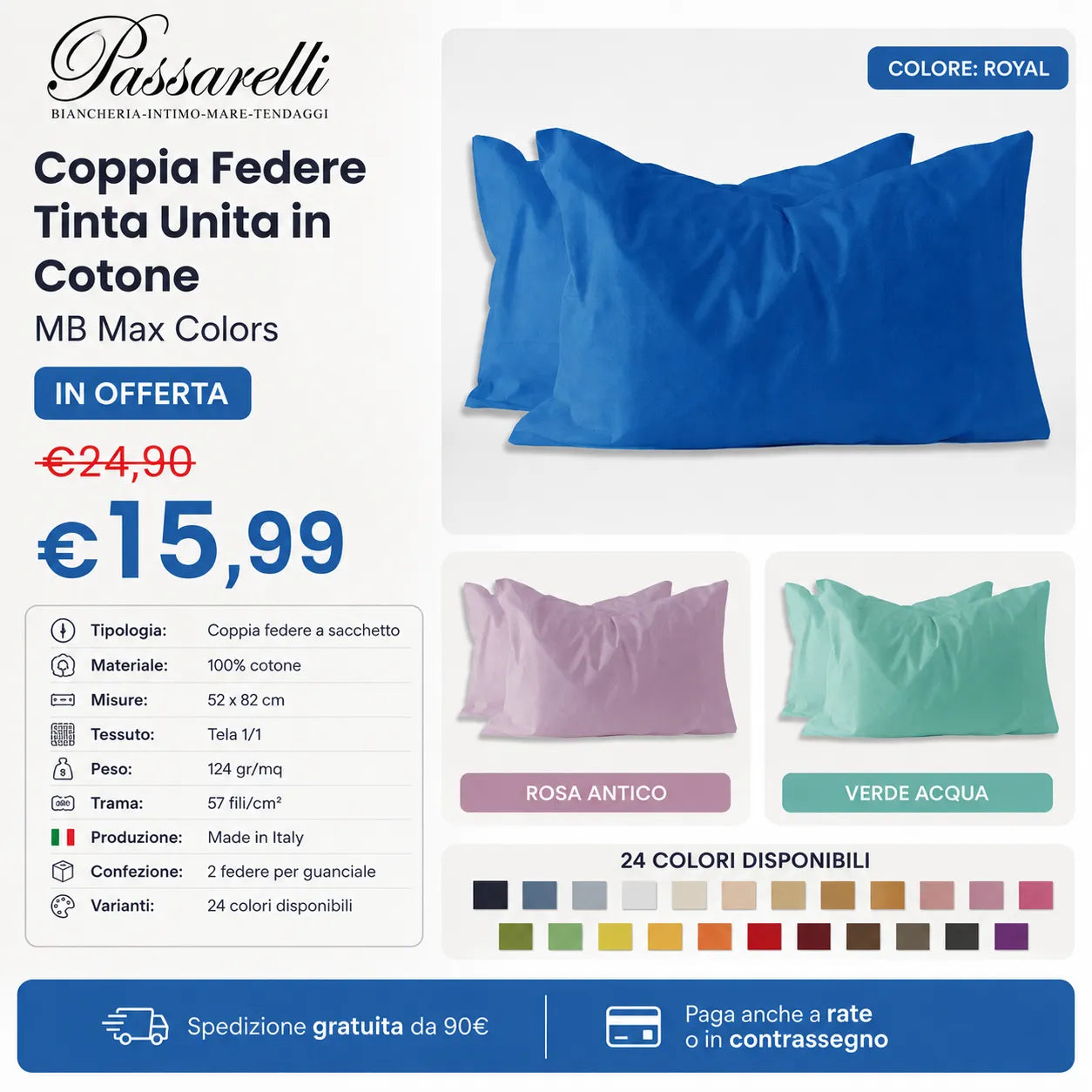 Coppia Federe Tinta Unita in Cotone MB Max Colors