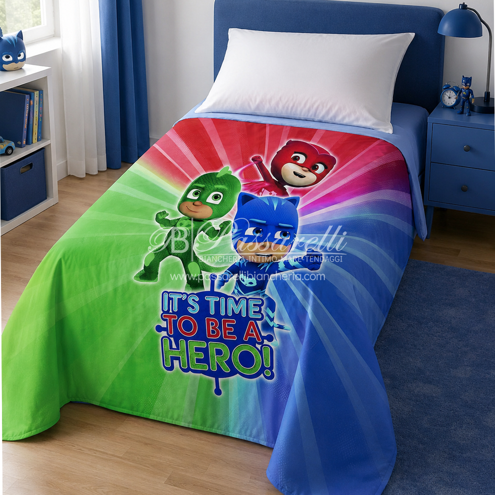 Copriletto leggero Super pigiamini PJ Masks in cotone Singolo 2003S32
