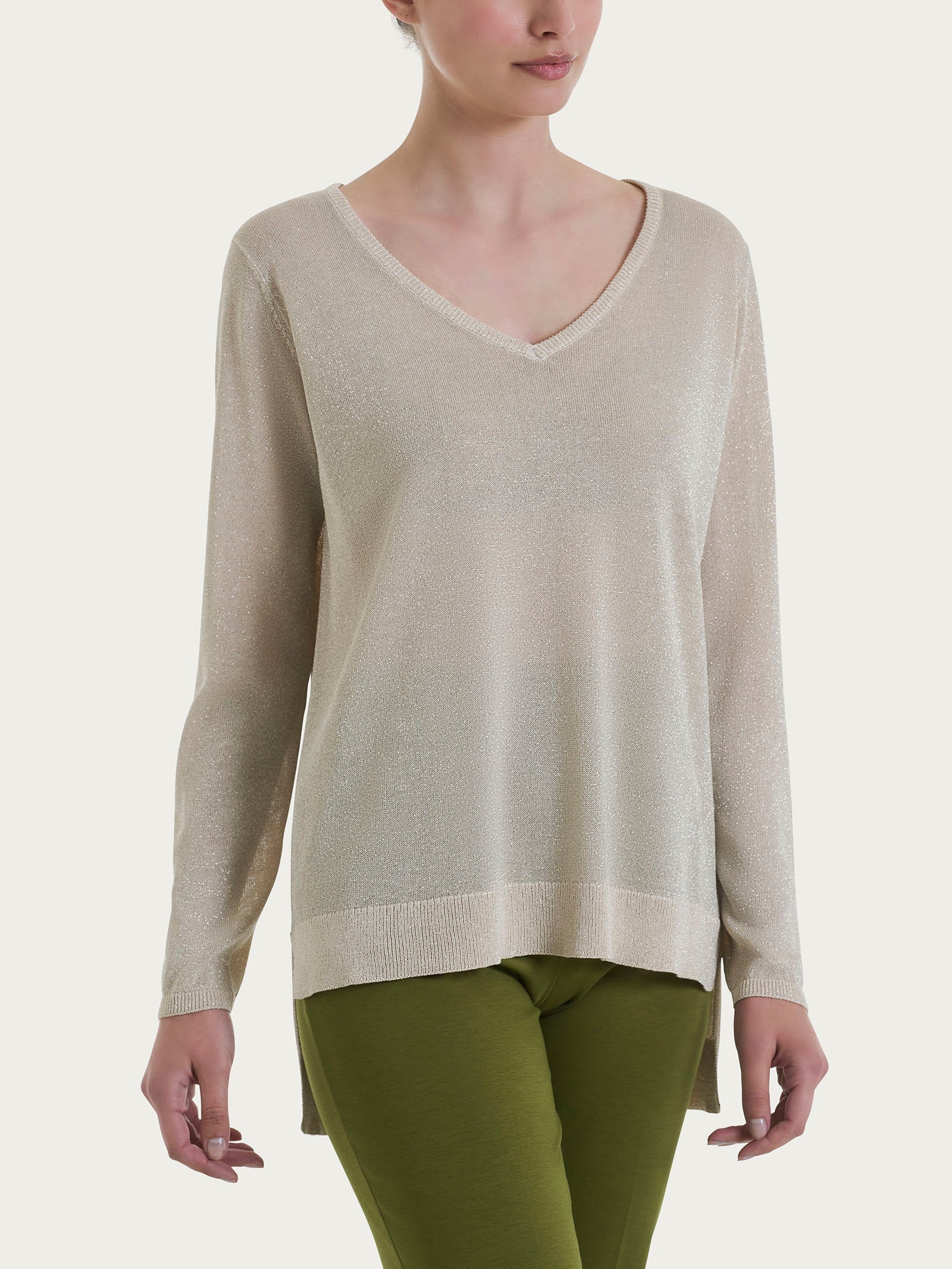 Ragno Maglia con scollo a V e manica lunga in Crêpe Lurex DN05M2 2504S38