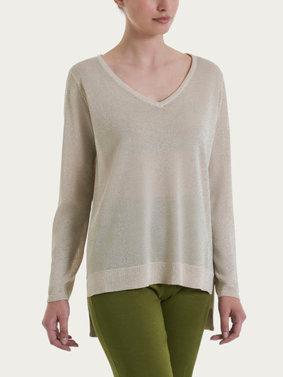Ragno Maglia con scollo a V e manica lunga in Crêpe Lurex DN05M2 2504S38