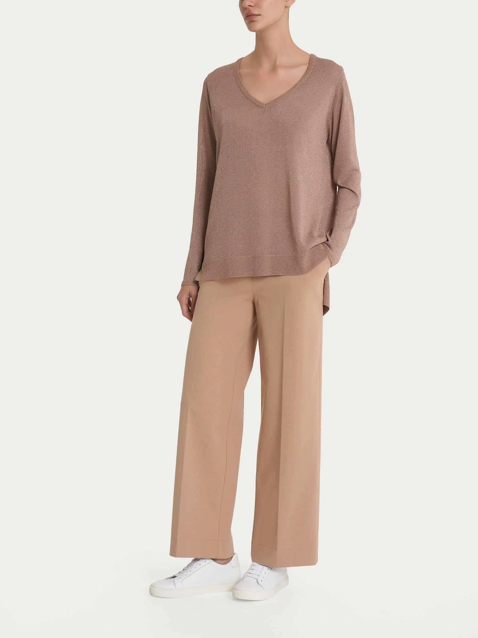 Ragno Maglia con scollo a V e manica lunga in Crêpe Lurex DN05M2 2504S38