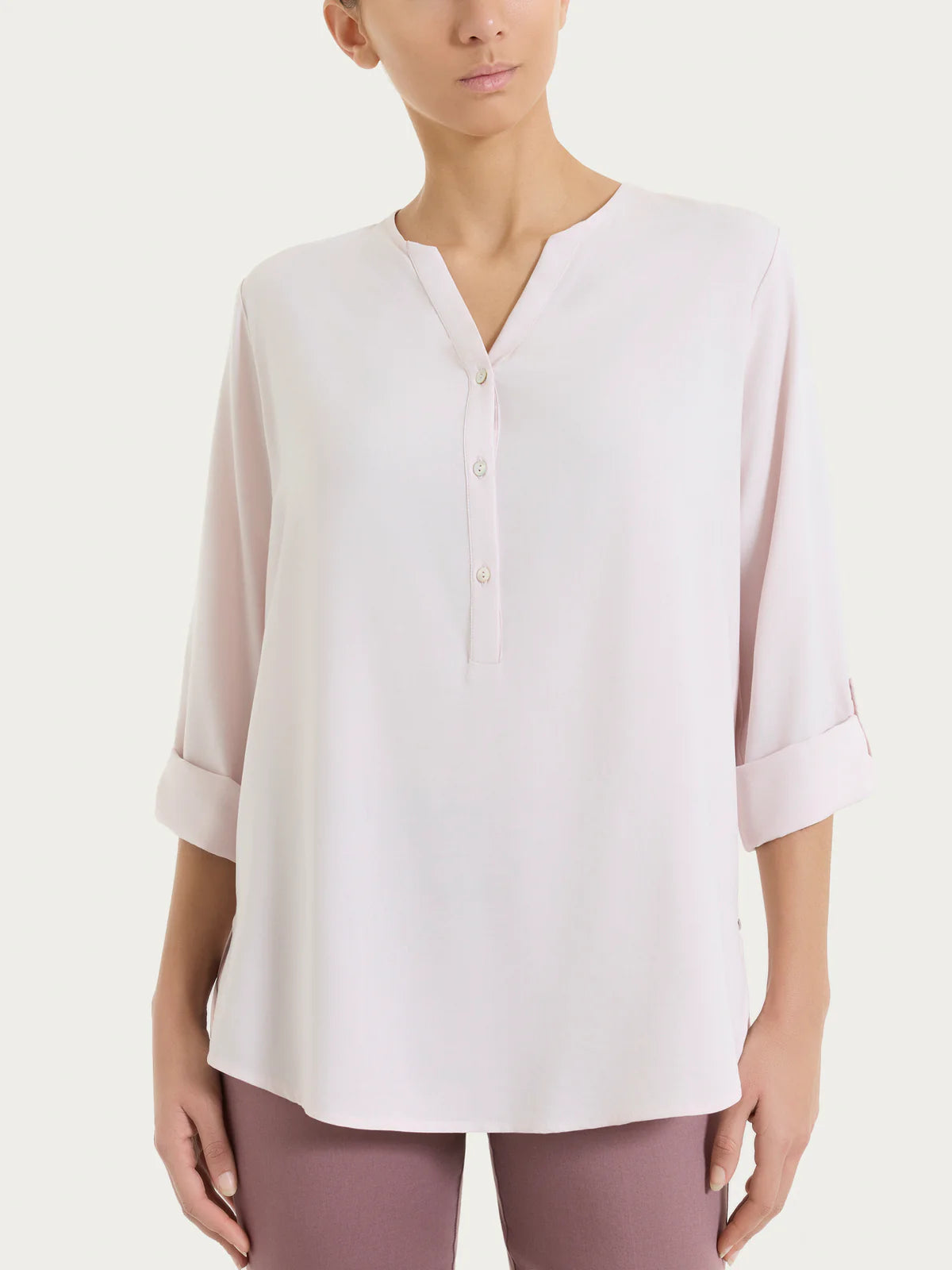 Ragno Blusa a serafino con manica risvoltabile in Voile Stretch DS23SS S37