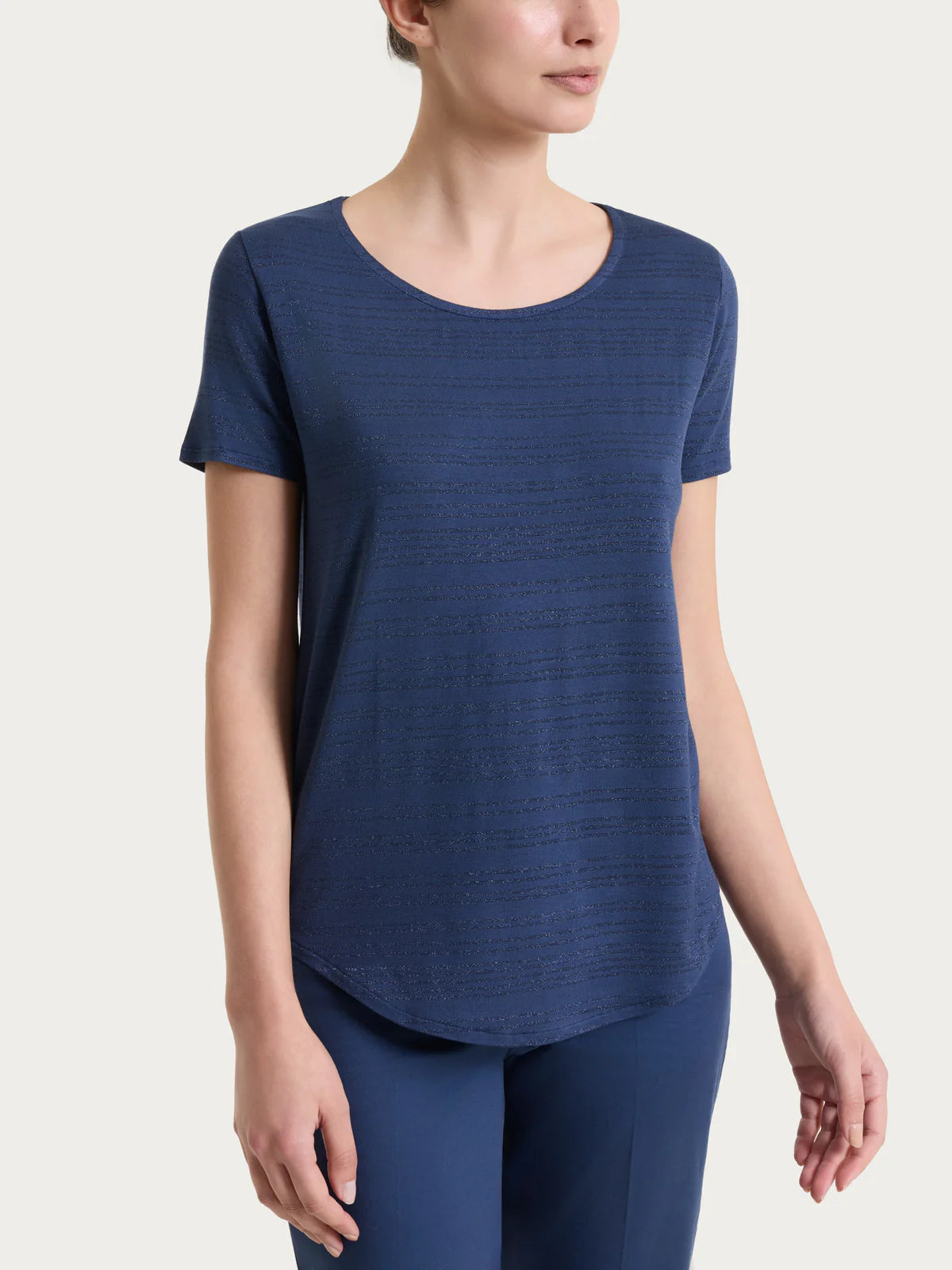 Ragno Maglietta con righe orizzontali alternate in Viscosa Summer e Lurex DS94T7 S22