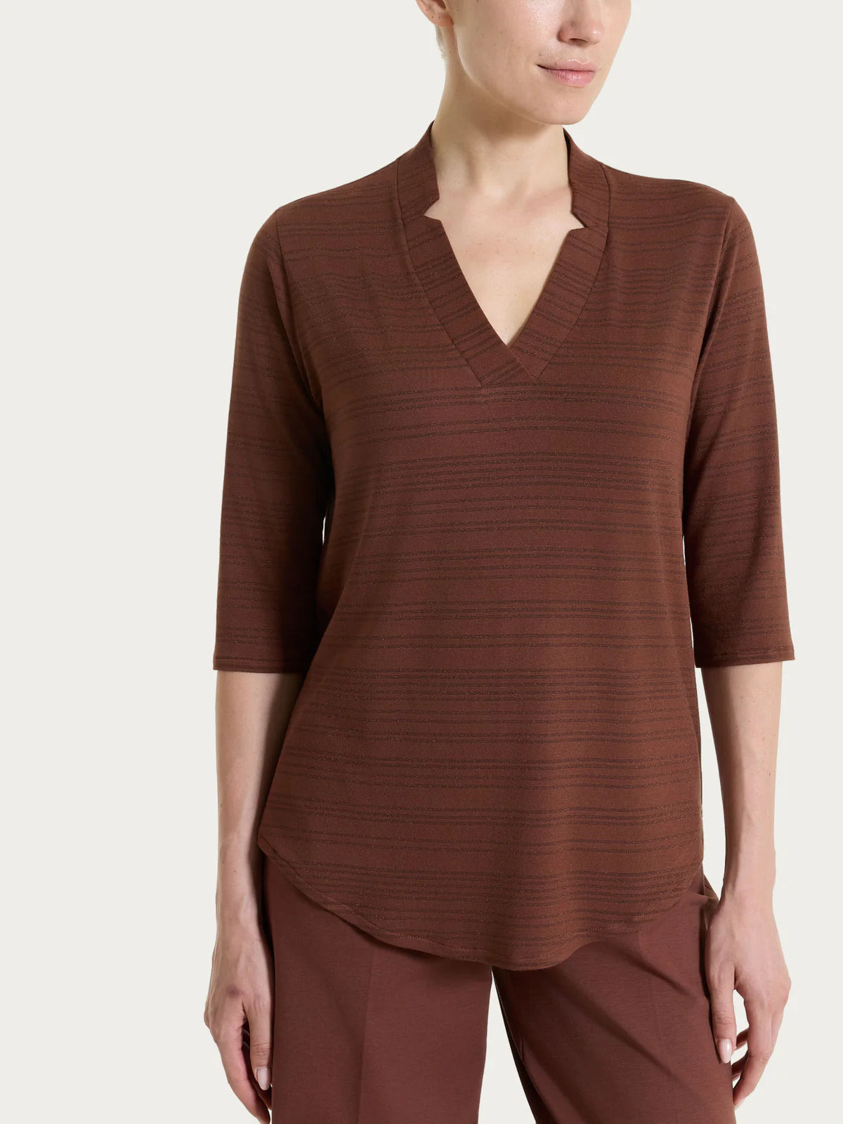 Ragno Maglietta con scollo a V e righe orizzontali alternate in Viscosa Summer DS94T8 S26