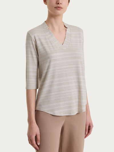 Ragno Maglietta con scollo a V e righe orizzontali alternate in Viscosa Summer DS94T8 S26
